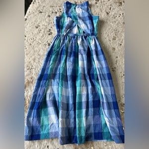 NWT LOFT blue plaid with an open lower back sleeveless dress.